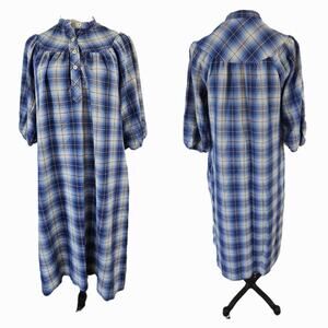 Vtg 70s Cracker Barrel Blue Plaid Prarie Dress Cottagecore Granny Country EUC 7